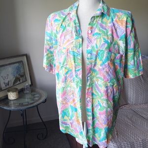 Vintage cherokee green tropical vacation beach button down medium